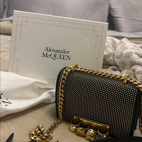 Alexander McQueen Black and Gold Studded Clutch - Picture 7 of 8